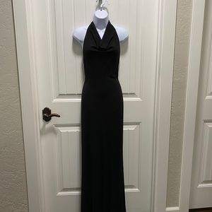 Cowl neck black formal with back beading